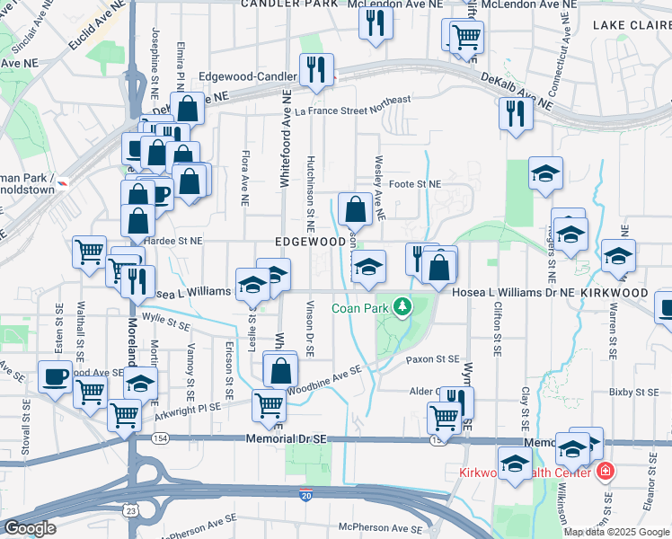 map of restaurants, bars, coffee shops, grocery stores, and more near 36 Mayson Avenue Northeast in Atlanta