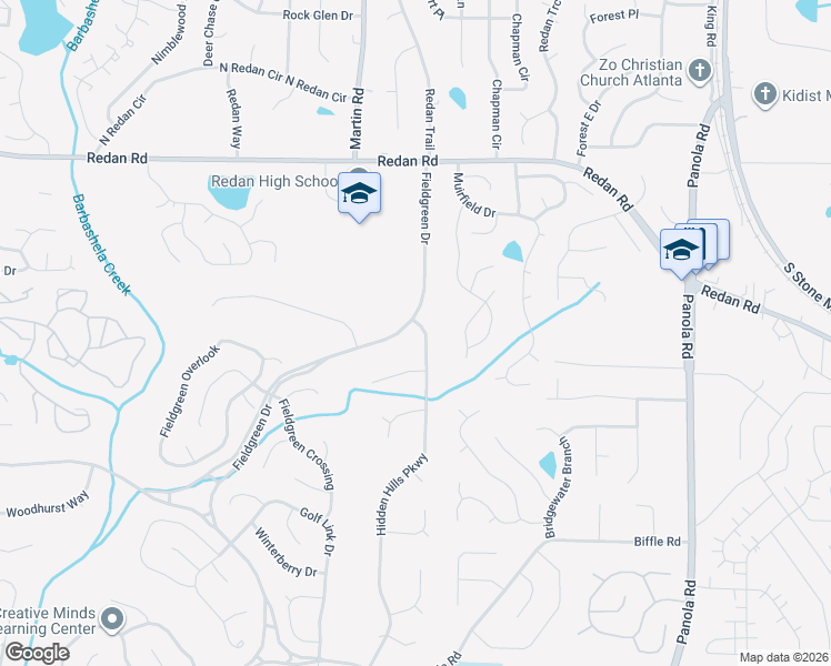 map of restaurants, bars, coffee shops, grocery stores, and more near 1304 Hidden Hills Parkway in Stone Mountain