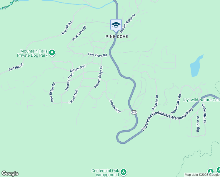 map of restaurants, bars, coffee shops, grocery stores, and more near 52980 Overlook Drive in Idyllwild-Pine Cove
