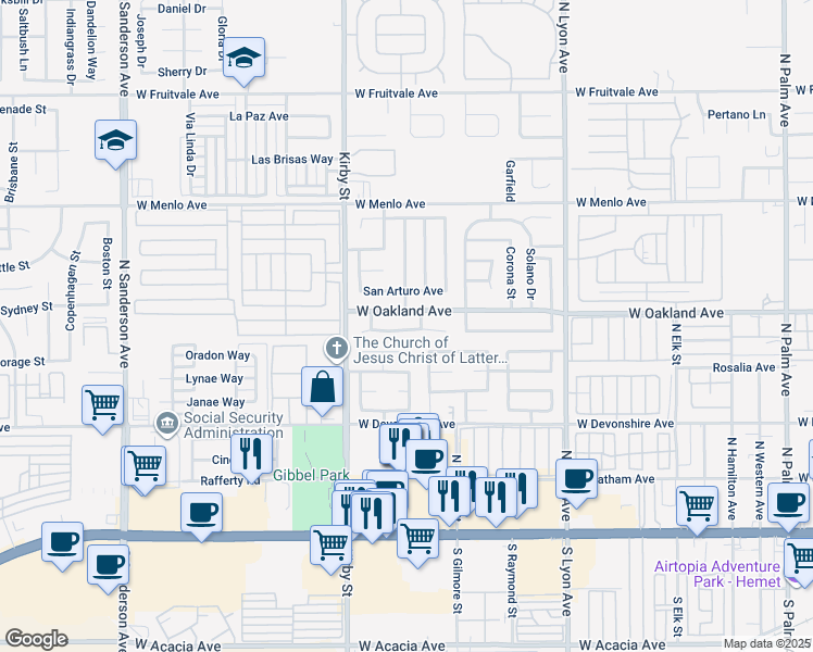 map of restaurants, bars, coffee shops, grocery stores, and more near 2252 San Bernardo Avenue in Hemet