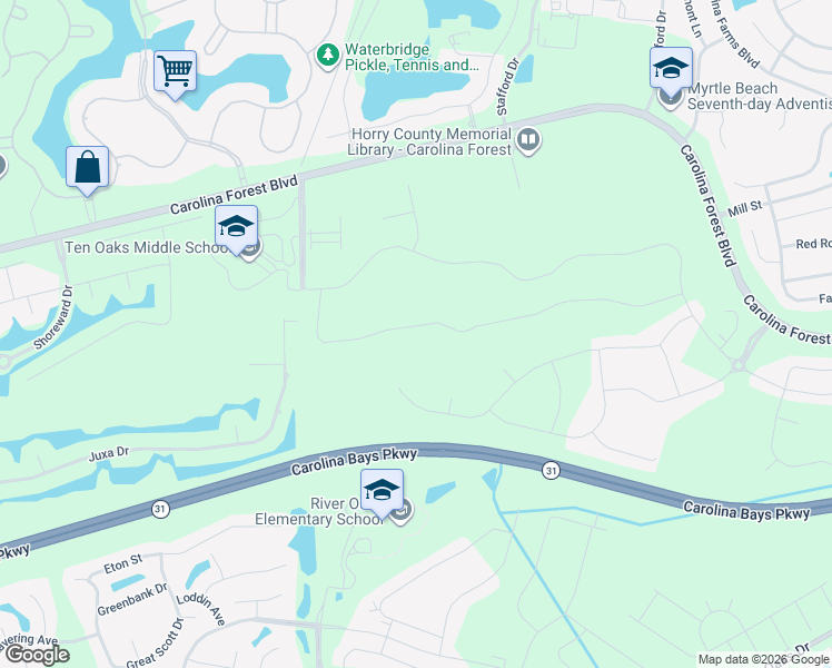 map of restaurants, bars, coffee shops, grocery stores, and more near in Carolina Forest