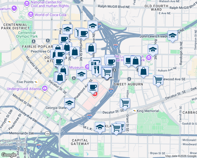 map of restaurants, bars, coffee shops, grocery stores, and more near in Atlanta