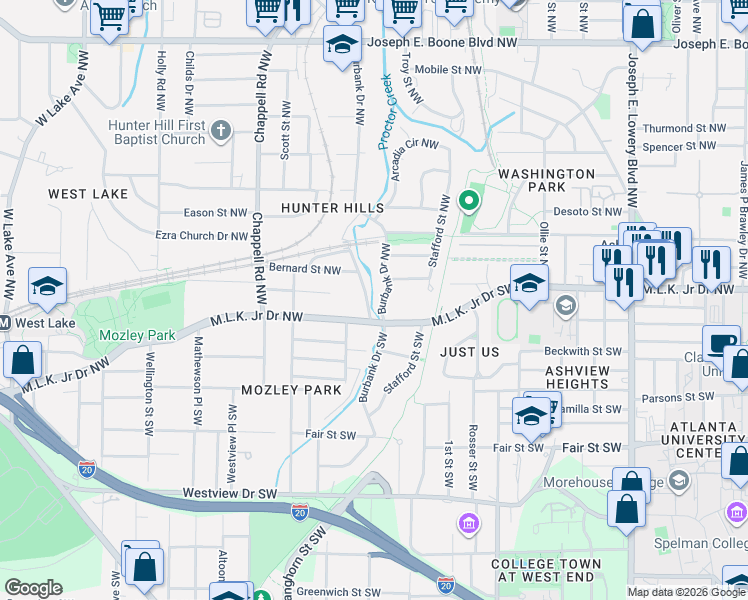 map of restaurants, bars, coffee shops, grocery stores, and more near 15 Rockmart Drive Southwest in Atlanta