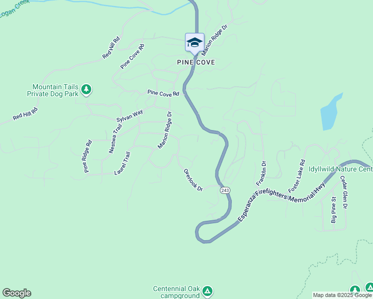map of restaurants, bars, coffee shops, grocery stores, and more near 52980 Overlook Drive in Idyllwild-Pine Cove