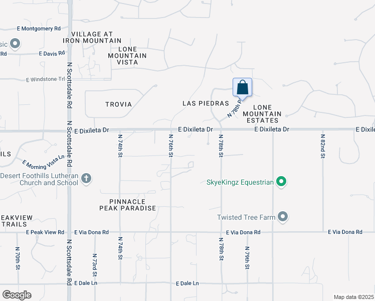 map of restaurants, bars, coffee shops, grocery stores, and more near 29621 North 76th Street in Scottsdale