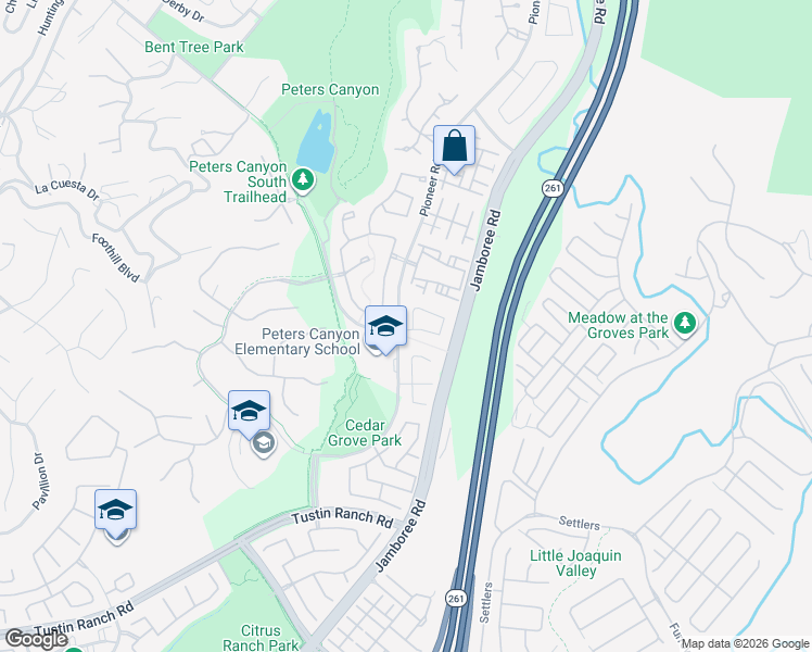 map of restaurants, bars, coffee shops, grocery stores, and more near 11105 Means in Tustin