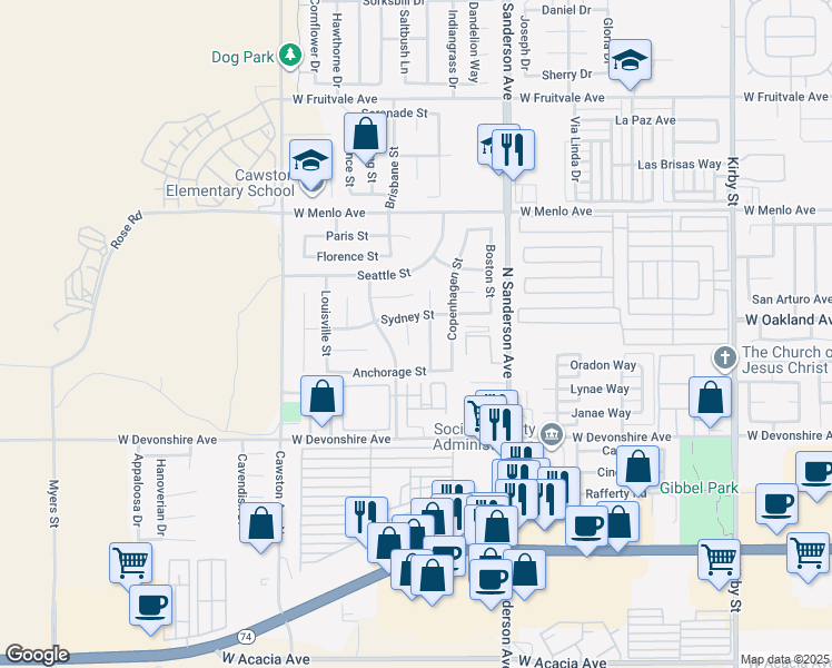 map of restaurants, bars, coffee shops, grocery stores, and more near 466 Melbourne Court in Hemet