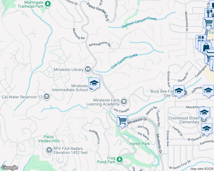 map of restaurants, bars, coffee shops, grocery stores, and more near 29240 Palos Verdes Drive East in Rancho Palos Verdes