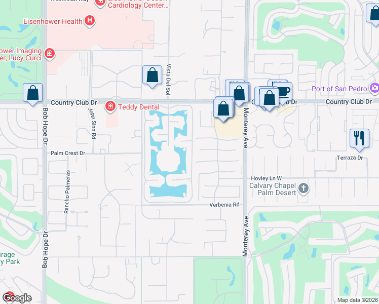 map of restaurants, bars, coffee shops, grocery stores, and more near 151 Lakeshore Drive in Rancho Mirage