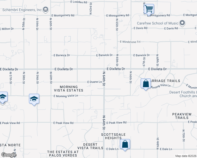 map of restaurants, bars, coffee shops, grocery stores, and more near 6334 East Duane Lane in Cave Creek