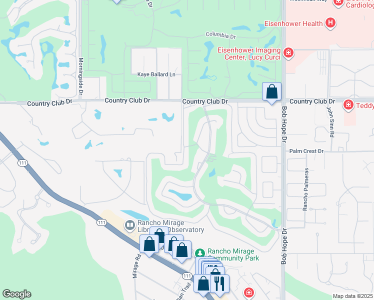 map of restaurants, bars, coffee shops, grocery stores, and more near 34 La Cerra Drive in Rancho Mirage