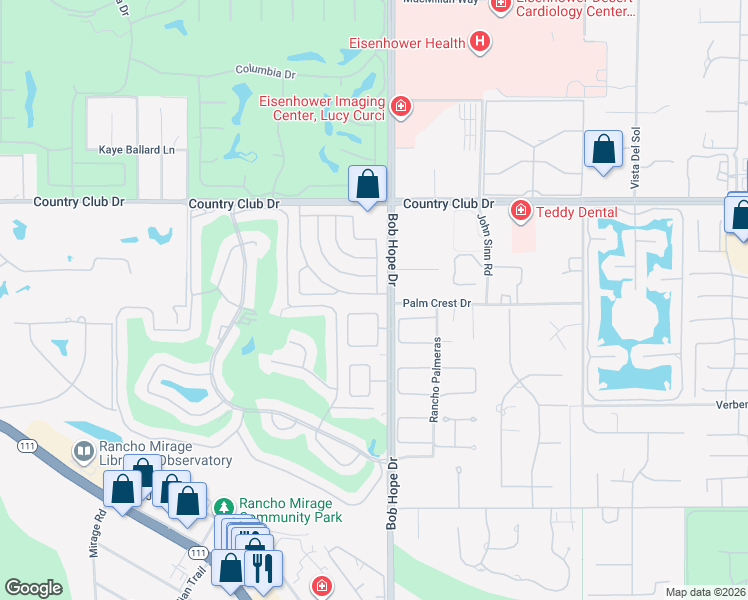 map of restaurants, bars, coffee shops, grocery stores, and more near 52 Sierra Madre Way in Rancho Mirage