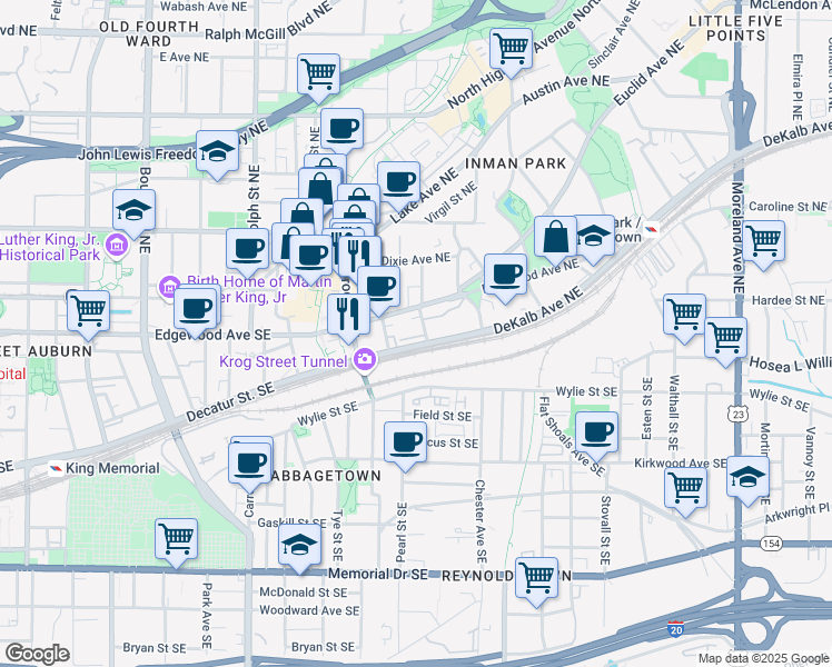 map of restaurants, bars, coffee shops, grocery stores, and more near 198 Spruce Street Northeast in Atlanta