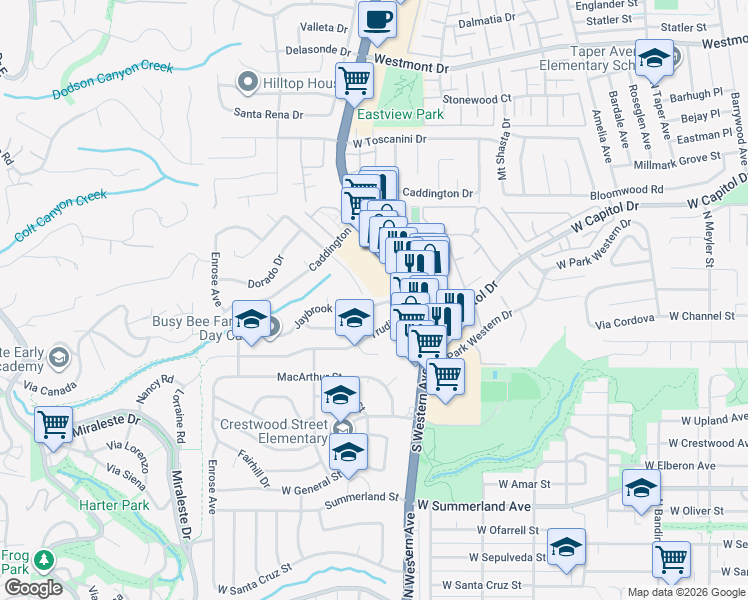 map of restaurants, bars, coffee shops, grocery stores, and more near 1849 Jaybrook Drive in Rancho Palos Verdes