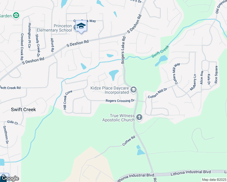 map of restaurants, bars, coffee shops, grocery stores, and more near 1740 Spring Hill Cove in Lithonia