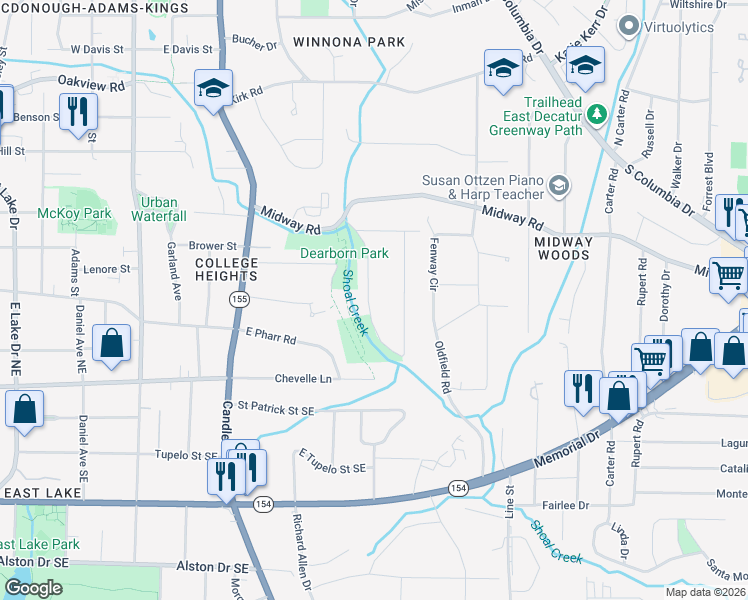 map of restaurants, bars, coffee shops, grocery stores, and more near 1357 Deerwood Drive in Decatur