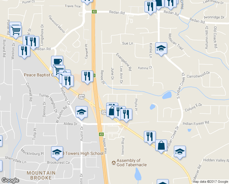 map of restaurants, bars, coffee shops, grocery stores, and more near 3914 West Hilda Circle in Decatur