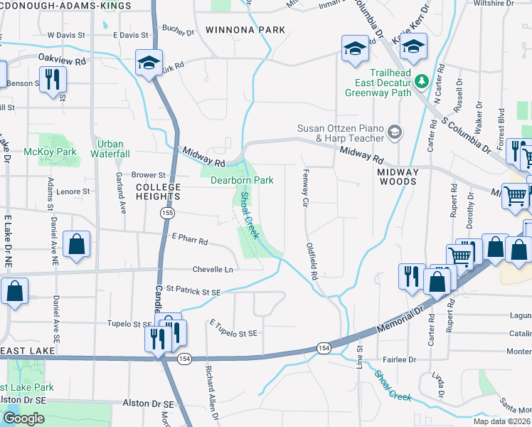 map of restaurants, bars, coffee shops, grocery stores, and more near 1357 Deerwood Drive in Decatur