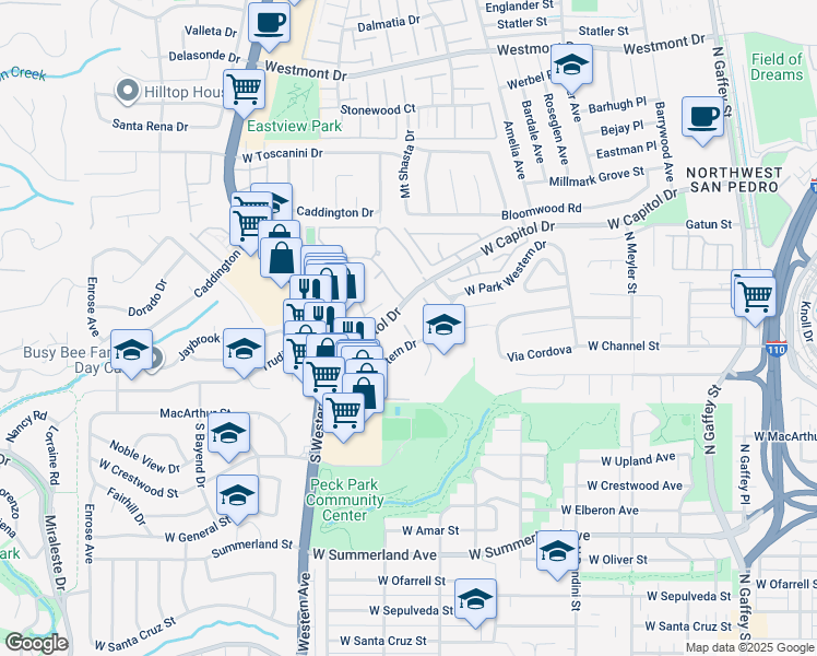 map of restaurants, bars, coffee shops, grocery stores, and more near 1259 West Capitol Drive in Los Angeles