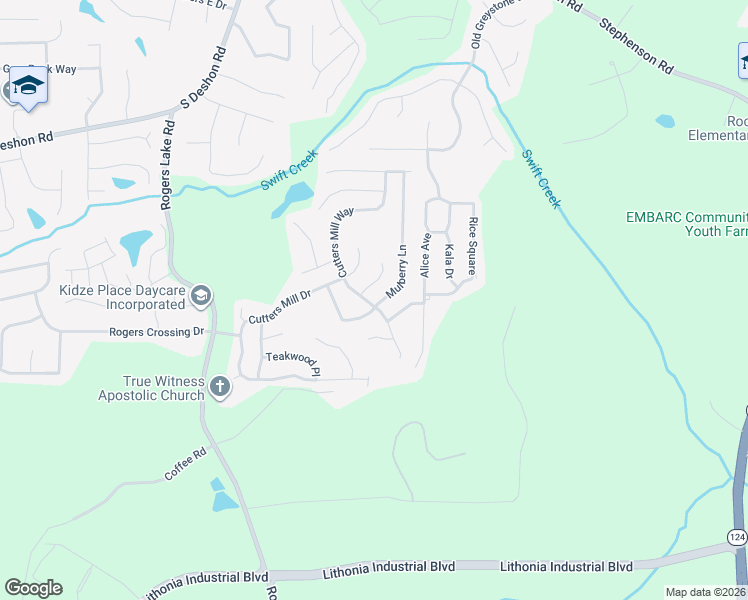 map of restaurants, bars, coffee shops, grocery stores, and more near 2111 Mulberry Lane in Lithonia