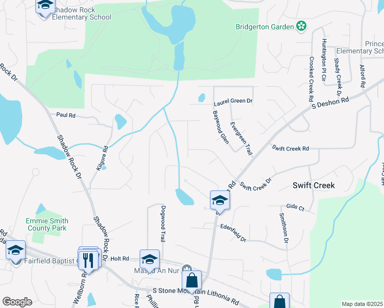 map of restaurants, bars, coffee shops, grocery stores, and more near 6255 Saddlewood Drive in Lithonia