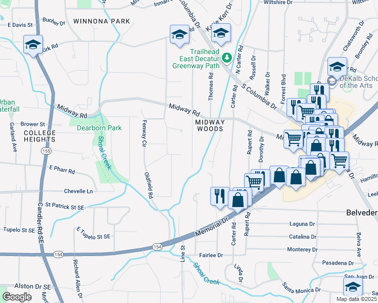 map of restaurants, bars, coffee shops, grocery stores, and more near 1352 Conway Road in Decatur