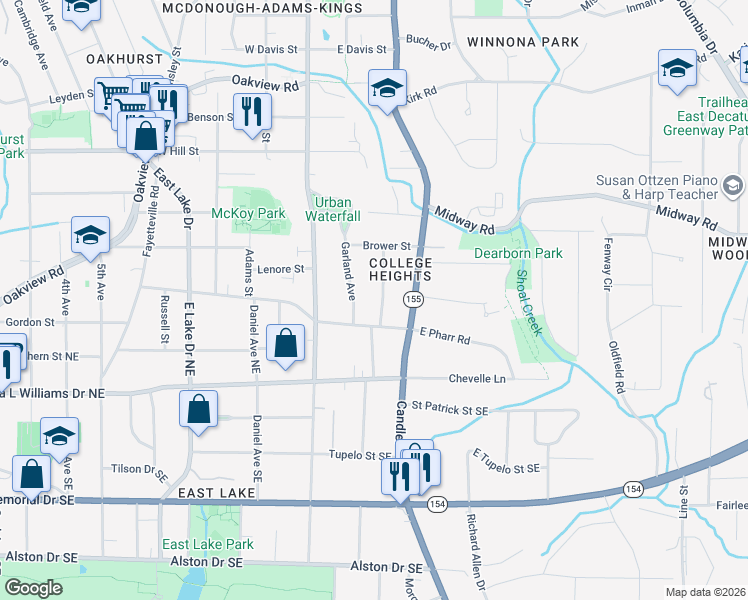 map of restaurants, bars, coffee shops, grocery stores, and more near 250 Garland Avenue in Decatur