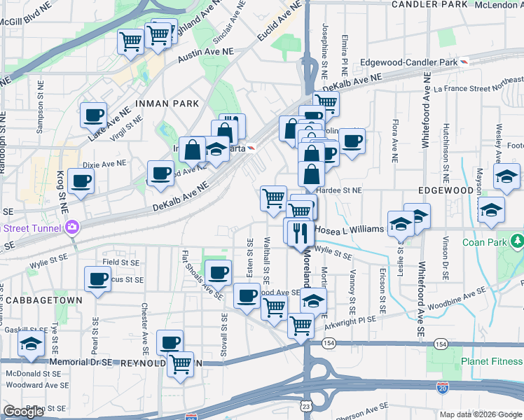 map of restaurants, bars, coffee shops, grocery stores, and more near 42 Walthall Street Northeast in Atlanta