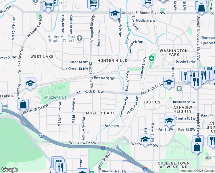 map of restaurants, bars, coffee shops, grocery stores, and more near 1336 Sharon Street Northwest in Atlanta