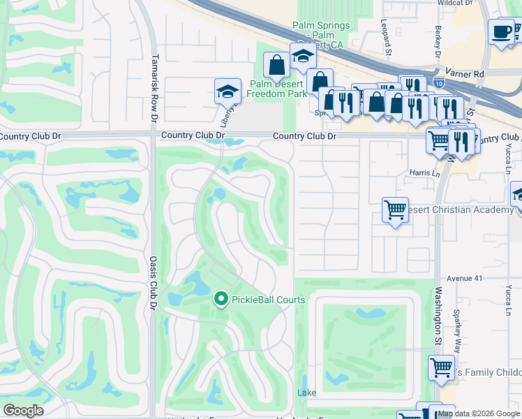 map of restaurants, bars, coffee shops, grocery stores, and more near 40443 Bay Hill Way in Palm Desert