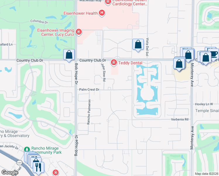 map of restaurants, bars, coffee shops, grocery stores, and more near 72200 Vallat Road in Rancho Mirage