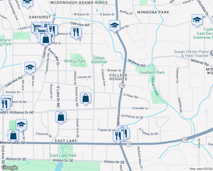 map of restaurants, bars, coffee shops, grocery stores, and more near 250 Garland Avenue in Decatur