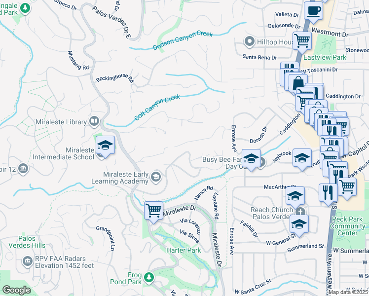 map of restaurants, bars, coffee shops, grocery stores, and more near 6441 Via De Anzar in Rancho Palos Verdes