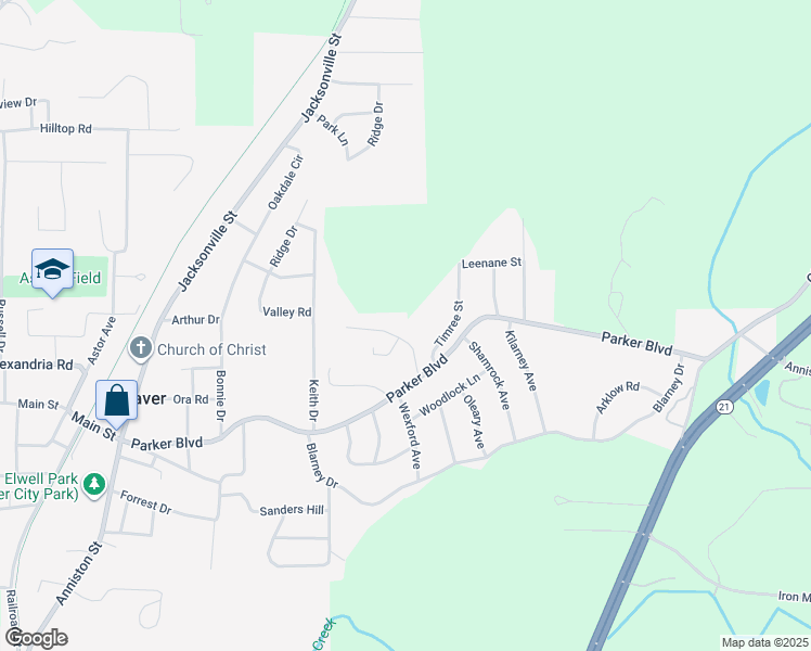 map of restaurants, bars, coffee shops, grocery stores, and more near 616 Timree Street in Weaver