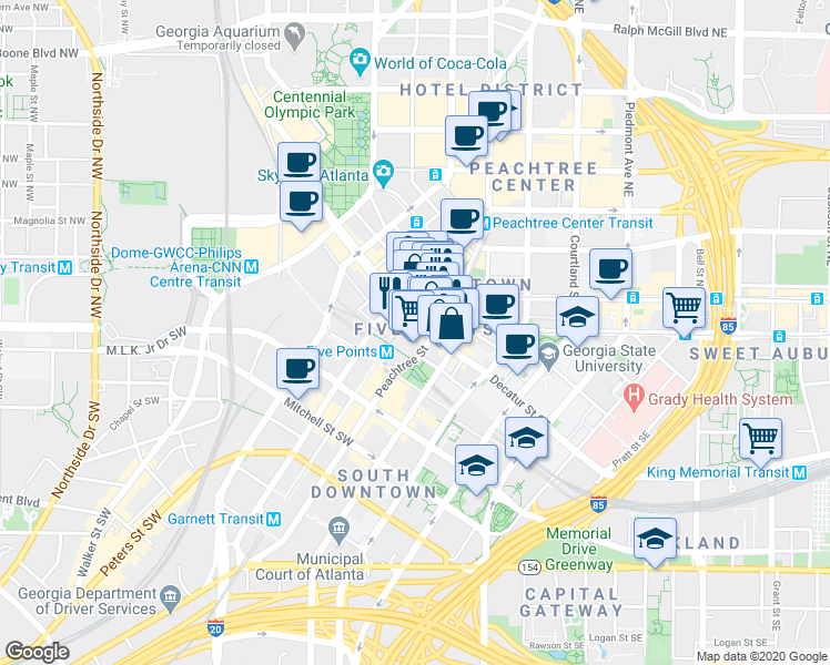 map of restaurants, bars, coffee shops, grocery stores, and more near in Atlanta