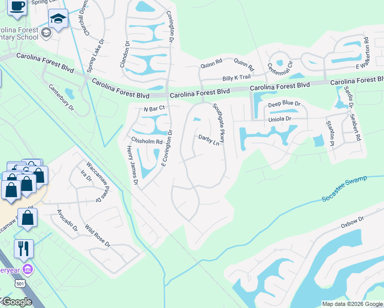 map of restaurants, bars, coffee shops, grocery stores, and more near 4600 Hidden Creek Lane in Myrtle Beach