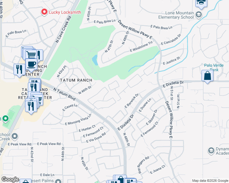 map of restaurants, bars, coffee shops, grocery stores, and more near 29632 North 48th Street in Cave Creek