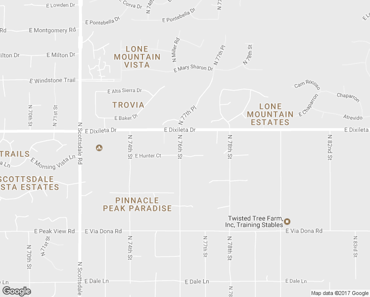 map of restaurants, bars, coffee shops, grocery stores, and more near 29621 North 76th Street in Scottsdale