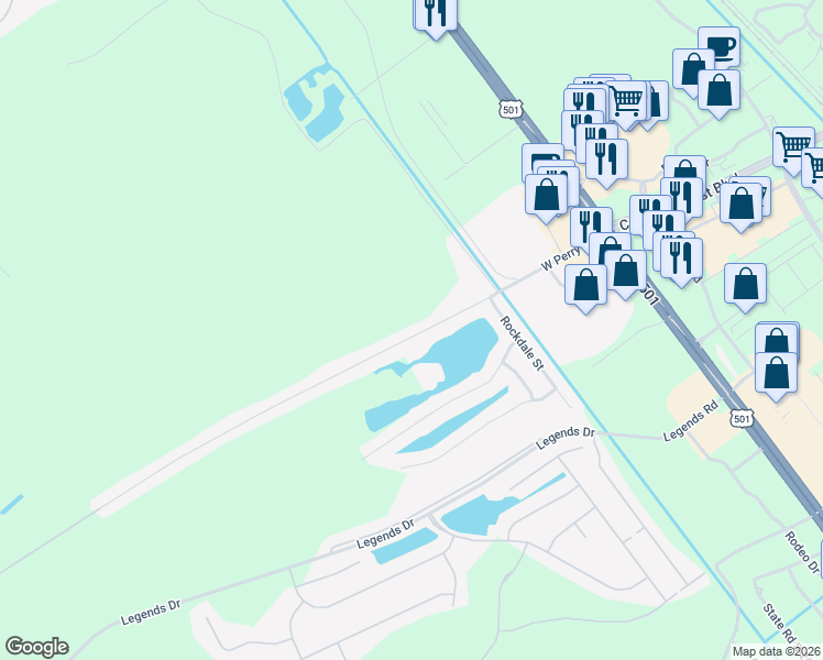 map of restaurants, bars, coffee shops, grocery stores, and more near 456 West Perry Road in Myrtle Beach