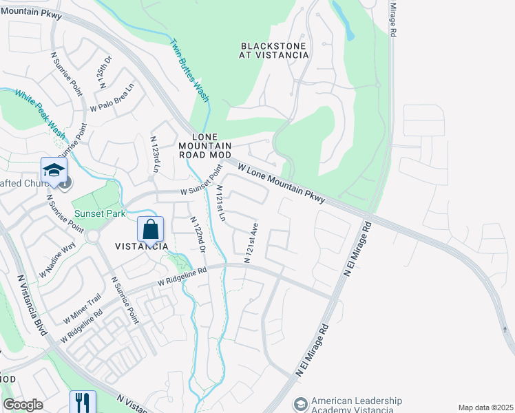 map of restaurants, bars, coffee shops, grocery stores, and more near 12075 West Eagle Ridge Lane in Peoria