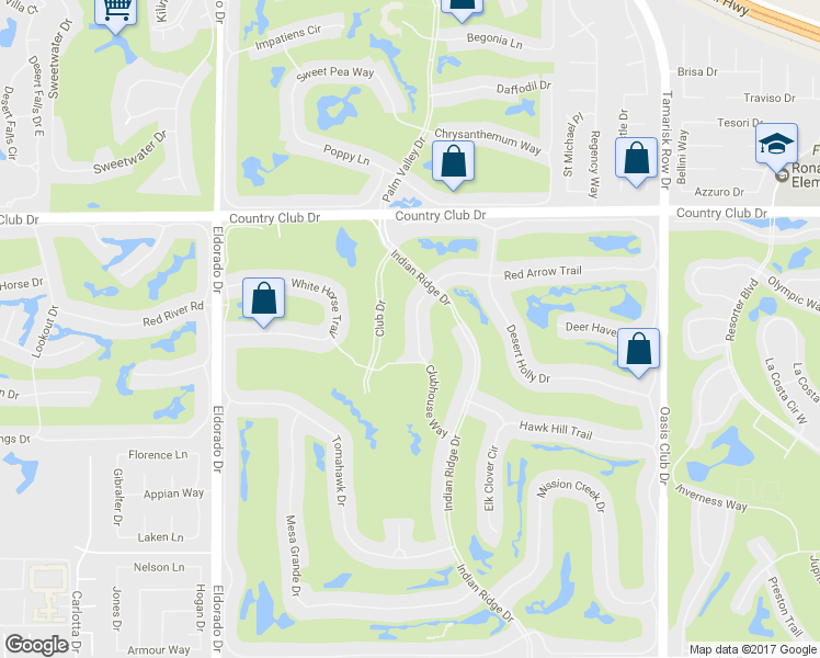 map of restaurants, bars, coffee shops, grocery stores, and more near 261 Eagle Dance Circle in Palm Desert
