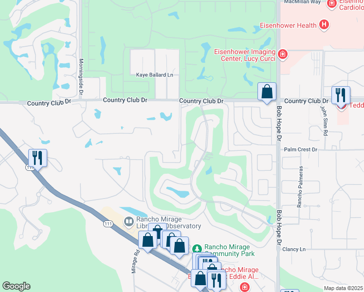 map of restaurants, bars, coffee shops, grocery stores, and more near 34 La Cerra Drive in Rancho Mirage
