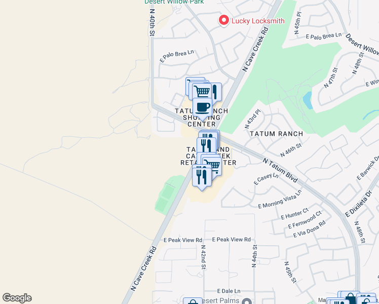 map of restaurants, bars, coffee shops, grocery stores, and more near 29710 North Cave Creek Road in Cave Creek