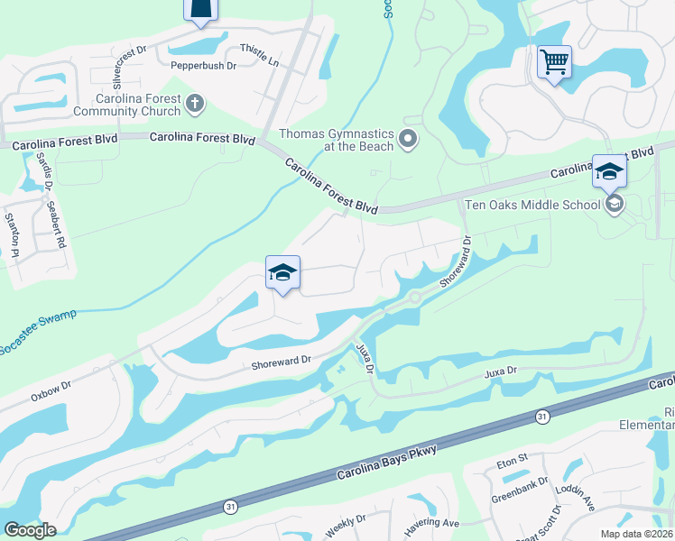 map of restaurants, bars, coffee shops, grocery stores, and more near 154 Westhaven Drive in Myrtle Beach