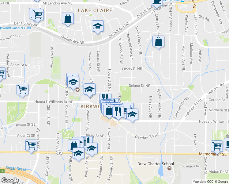 map of restaurants, bars, coffee shops, grocery stores, and more near 1986 Hallman Street Northeast in Atlanta