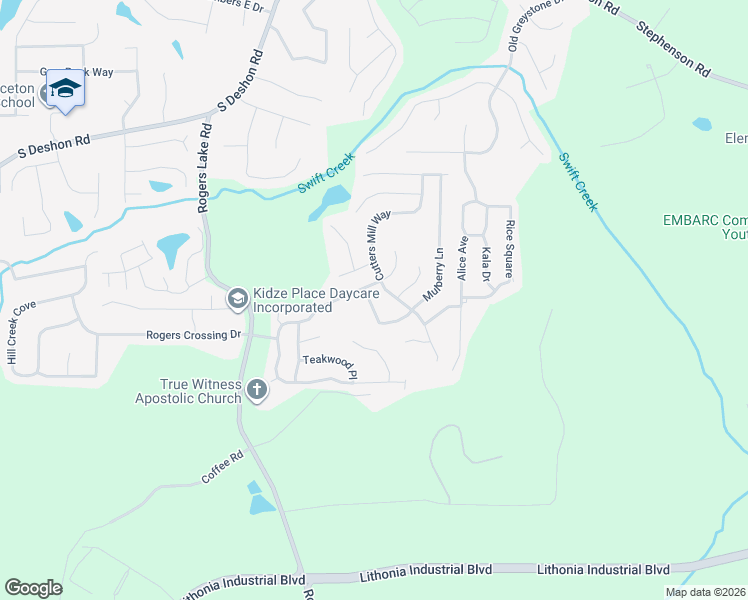 map of restaurants, bars, coffee shops, grocery stores, and more near 1885 Cutters Mill Way in Lithonia
