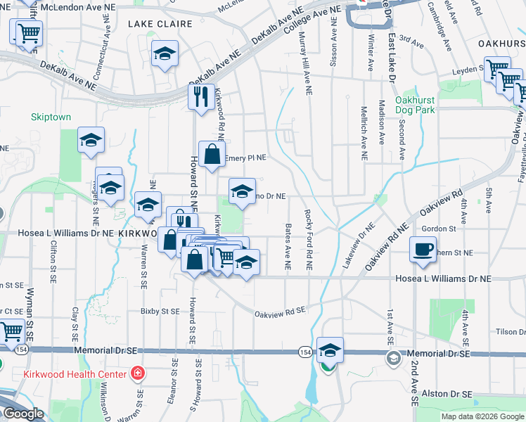 map of restaurants, bars, coffee shops, grocery stores, and more near 94 Branham Street Northeast in Atlanta