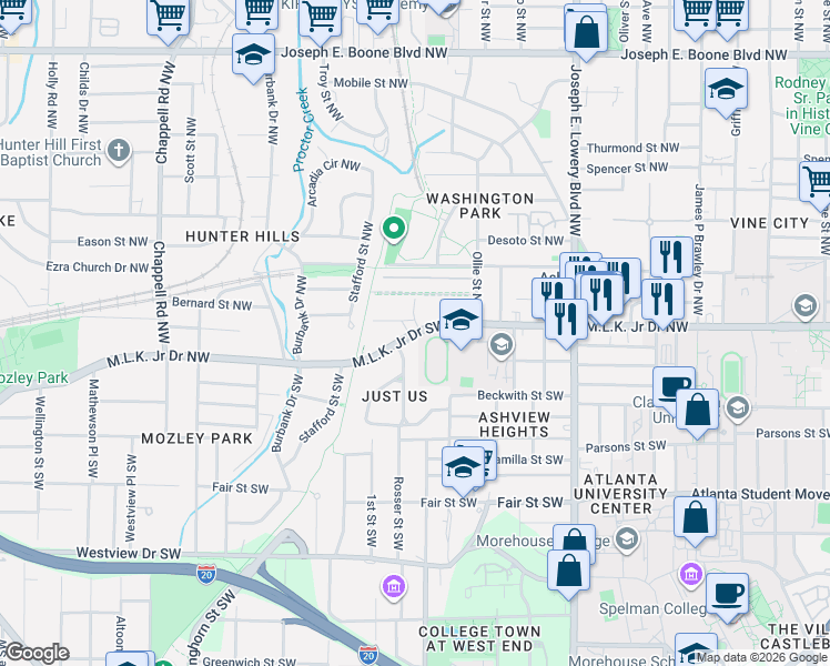map of restaurants, bars, coffee shops, grocery stores, and more near 1069 Martin Luther King Junior Drive Northwest in Atlanta