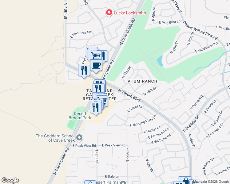 map of restaurants, bars, coffee shops, grocery stores, and more near 29606 North Tatum Boulevard in Cave Creek