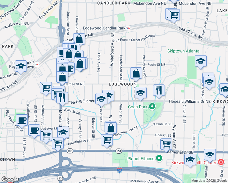map of restaurants, bars, coffee shops, grocery stores, and more near 37 Whitefoord Avenue Northeast in Atlanta